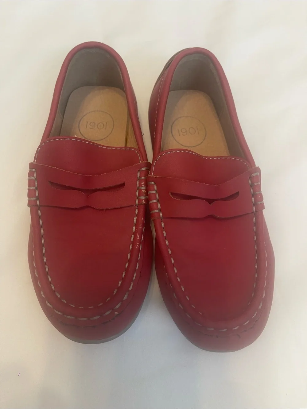 1901 Boys Red Leather Penny Loafers Dress Shoes Size 12m